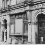 Black and white photograph of the exterior view of the Soup Kitchen