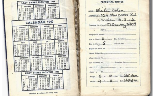 Personal Notes page from Sheila Brull's 1940 diary